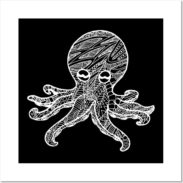 Octopus Zentangle - White Lace Wall Art by ElviraDraat